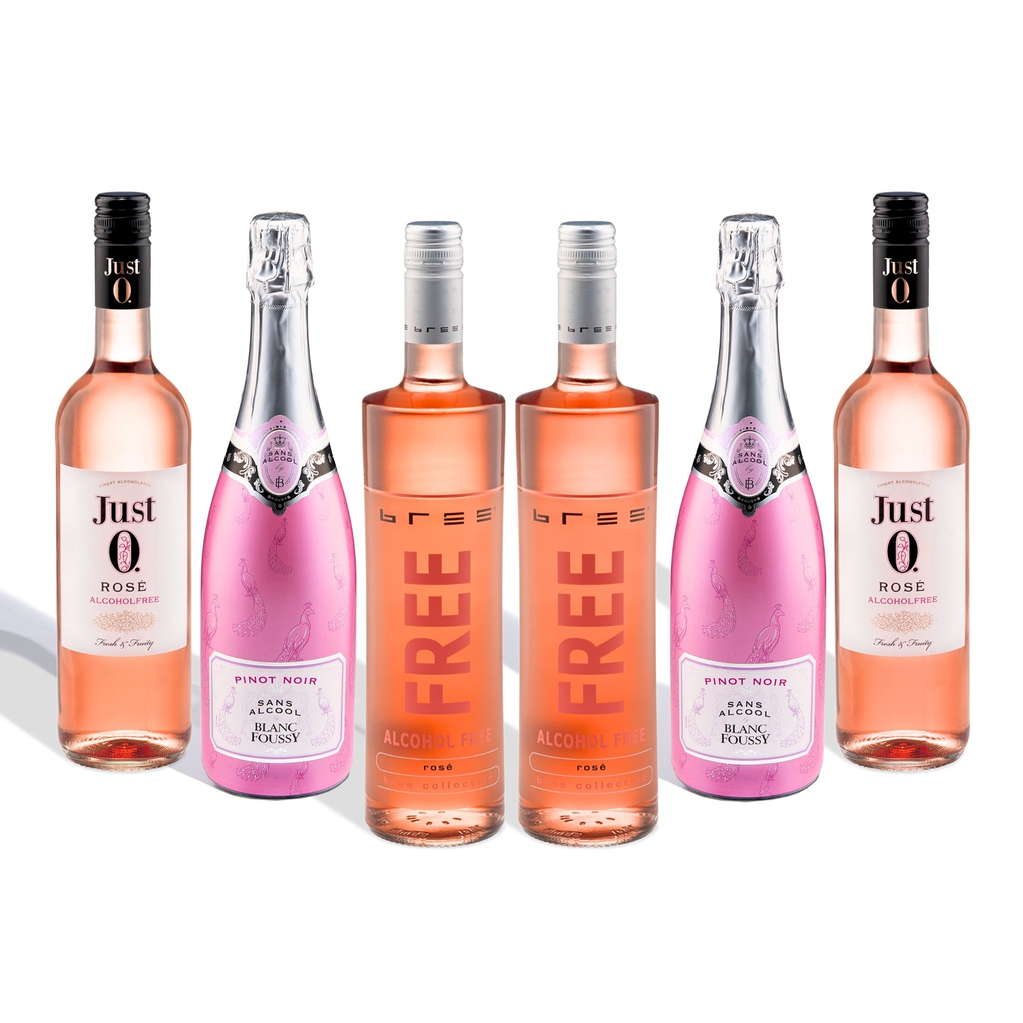 Alcohol-Free (De-alcoholized) ROose Wine Bundle Sparkling (Champagne) - JUST 0, BREE FREE by Peter Mertes (Germany) and Blanc Foussy (France) Pinot Noir Rose - 6 bottles (case) / Безалкохолно (деалкохолизирано) пенливо вино (шампанско) пакет (бяло и розе) - JUST 0, BREE FREE от Peter Mertes (Германия) и Pinot Noir Rose от Blanc Foussy (Франция) - 6 бутилки (кашонче)