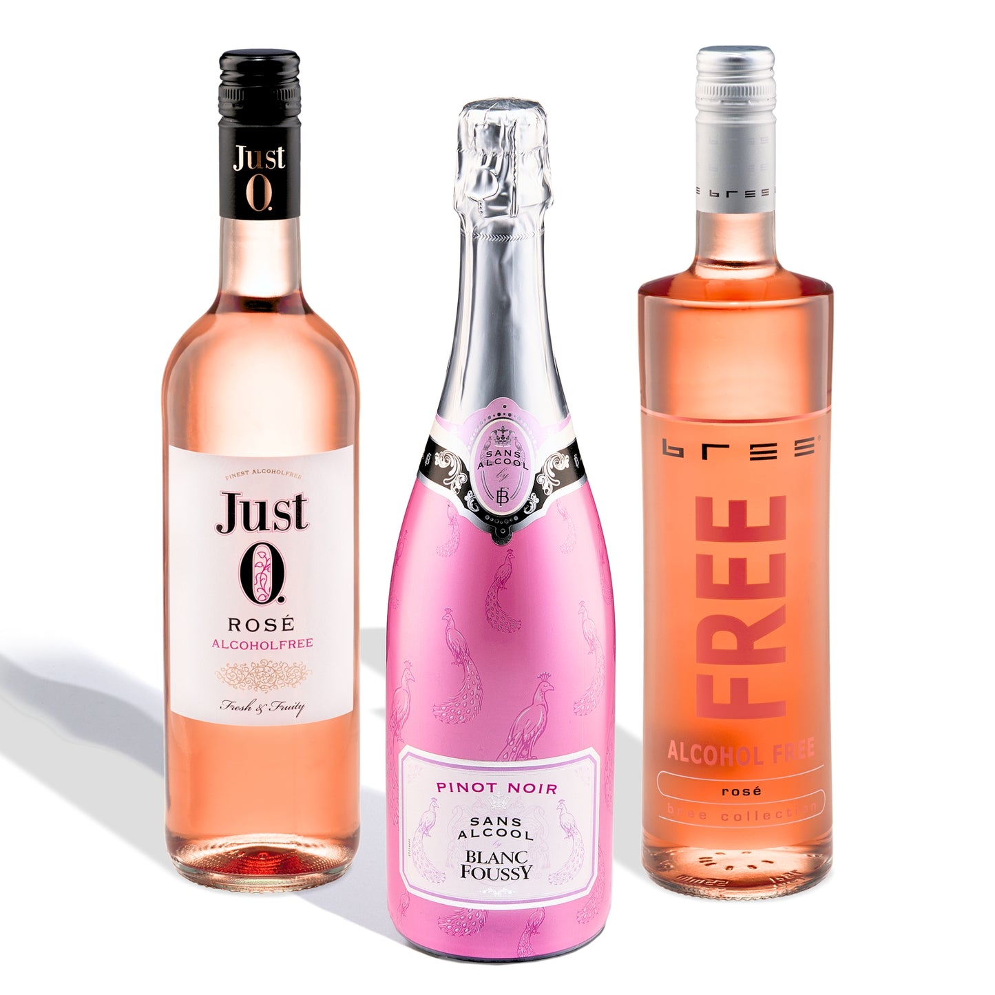 Alcohol-Free (De-alcoholized) Rose Wine Bundle Sparkling (Champagne) - JUST 0, BREE FREE by Peter Mertes (Germany) and Blanc Foussy (France) Pinot Noir Rose - 3 bottles / Безалкохолно (деалкохолизирано) пенливо вино (шампанско) пакет (бяло и розе) - JUST 0, BREE FREE от Peter Mertes (Германия) и Pinot Noir Rose от Blanc Foussy (Франция) - 3 бутилки