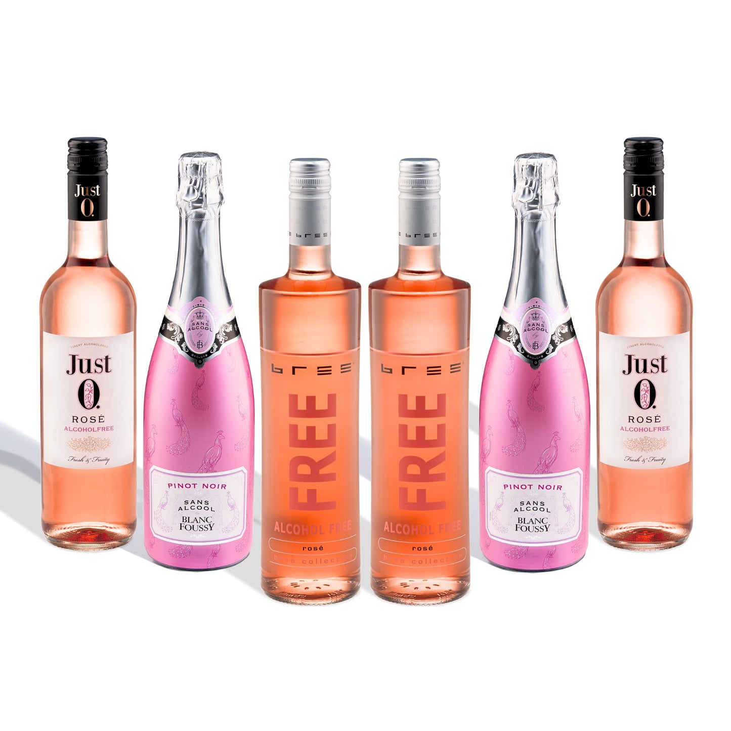 Alcohol-Free (De-alcoholized) ROose Wine Bundle Sparkling (Champagne) - JUST 0, BREE FREE by Peter Mertes (Germany) and Blanc Foussy (France) Pinot Noir Rose - 6 bottles (case) / Безалкохолно (деалкохолизирано) пенливо вино (шампанско) пакет (бяло и розе) - JUST 0, BREE FREE от Peter Mertes (Германия) и Pinot Noir Rose от Blanc Foussy (Франция) - 6 бутилки (кашонче)