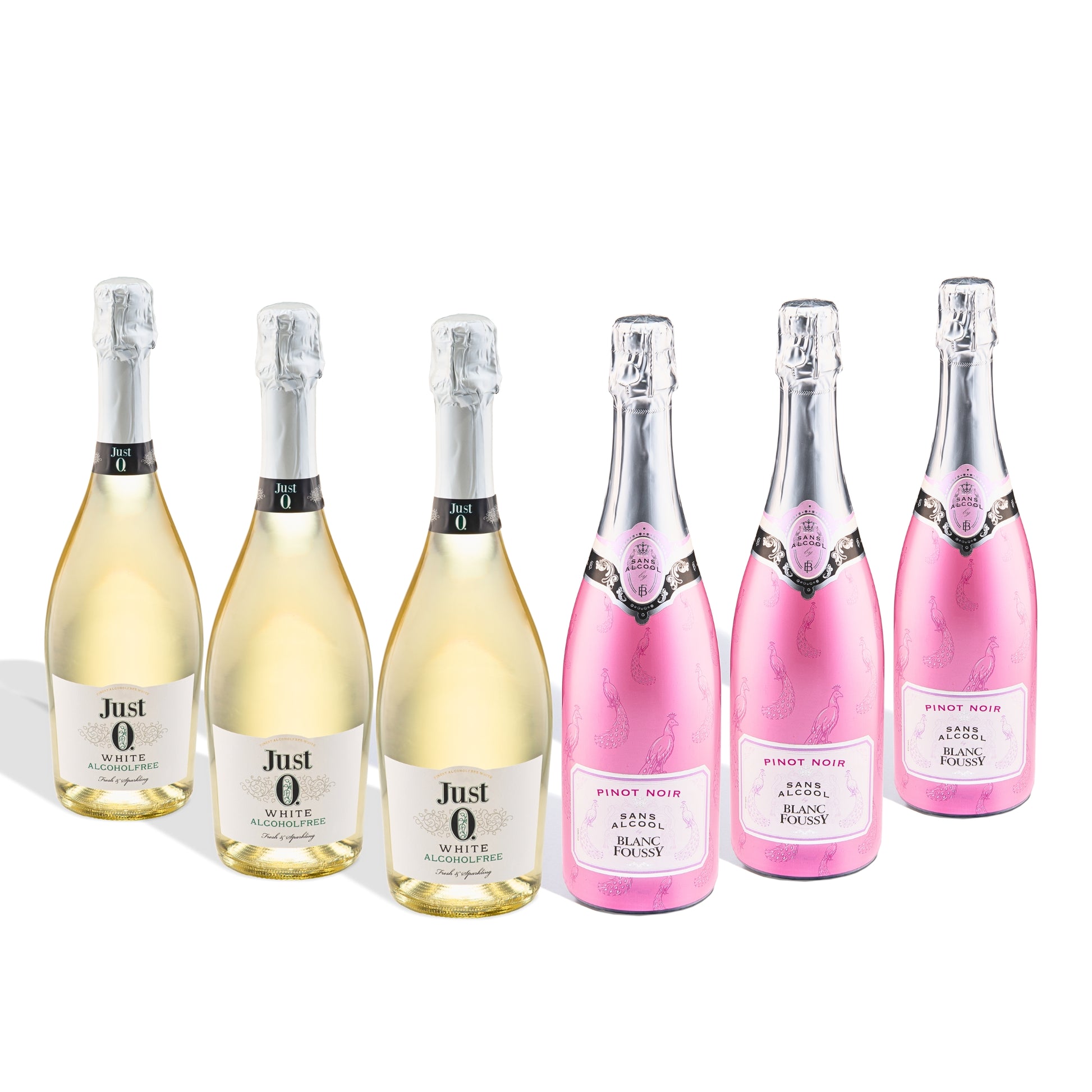 Alcohol-Free (De-alcoholized) Sparkling Wine (Champagne) Bundle (White, Rose) - JUST 0 by Peter Mertes (Germany) and Blanc Foussy (France) Pinot Noir Rose - 6 bottles (case) / Безалкохолно (деалкохолизирано) пенливо вино (шампанско) пакет (бяло и розе) - JUST 0 от Peter Mertes (Германия) и Pinot Noir Rose от Blanc Foussy (Франция) - 6 бутилки (кашонче)